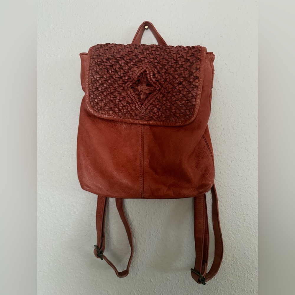 FRYE & CO Esme Genuine Leather Woven Flap Mini Backpack Bag